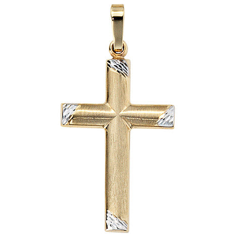 Anhänger Kreuz 333 Gold Gelbgold bicolor mattiert Kreuzanhänger Goldkreuz