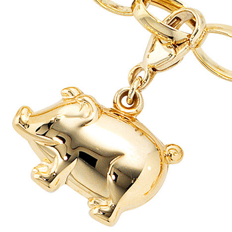 Einhänger Charm Schweinchen Schwein 333 Gold Gelbgold Glücksbringer