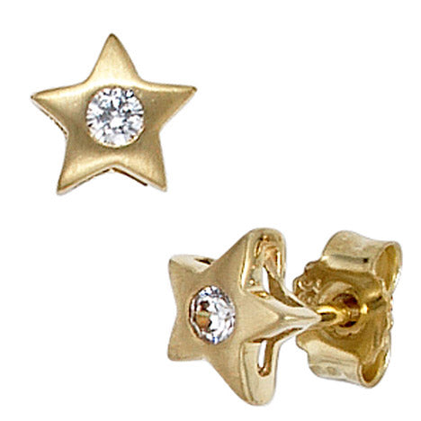 Ohrstecker Stern 333 Gold Gelbgold mattiert 2 Zirkonia Ohrringe Goldohrstecker