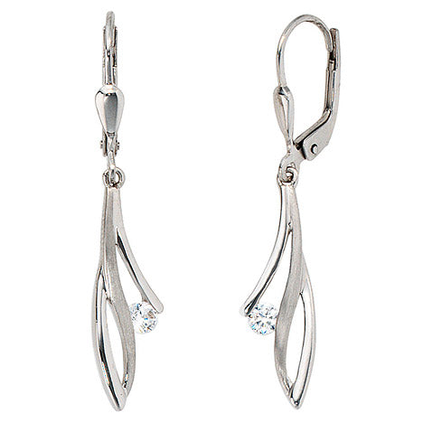 Boutons 333 Gold Weißgold mattiert 2 Zirkonia Ohrringe Ohrhänger Goldohrringe