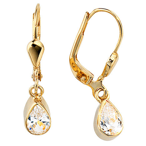 Boutons Tropfen 333 Gold Gelbgold 2 Zirkonia Ohrringe Ohrhänger Goldohrringe