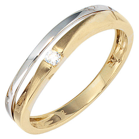 Damen Ring 333 Gold Gelbgold Weißgold mattiert 1 Zirkonia Goldring