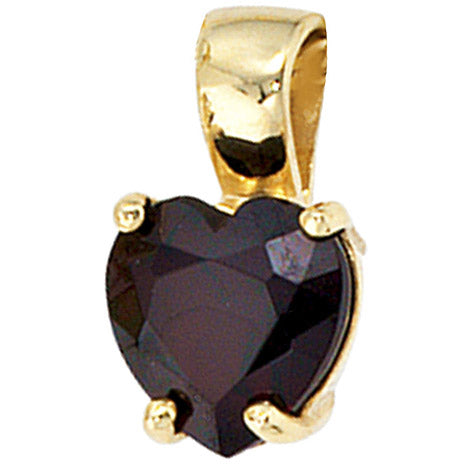 Anhänger Herz 333 Gold Gelbgold 1 Granat rot Herzanhänger