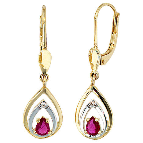 Boutons 585 Gold Gelbgold 2 Diamanten Brillanten 2 Rubine rot Ohrringe Ohrhänger