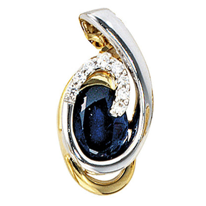 Anhänger 585 Gold Gelbgold Weißgold 8 Diamanten Brillanten 1 blauer Safir