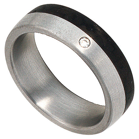 Partner Ring Edelstahl mattiert mit Carbon 1 Diamant Brillant