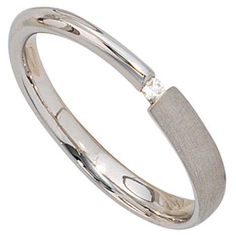 Damen Ring 925 Sterling Silber rhodiniert mattiert 1 Diamant 0 02ct. Silberring