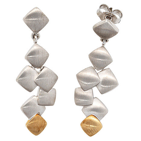 Ohrhänger 925 Sterling Silber mit 585 Gold Gelbgold bicolor mattiert Ohrringe