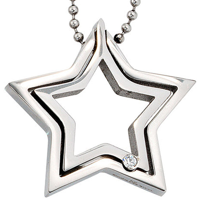 Collier Kette mit Anhänger Stern Edelstahl 1 Kristall 48 cm Halskette
