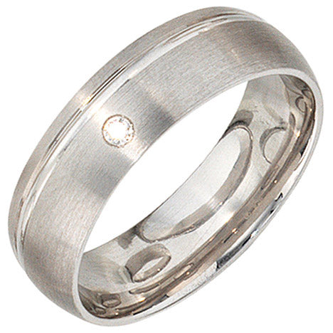 Partner Ring 925 Sterling Silber rhodiniert mattiert 1 Zirkonia Silberring