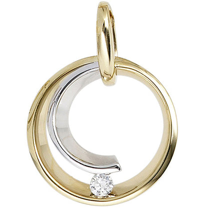 Anhänger rund 585 Gold Gelbgold Weißgold bicolor 1 Diamant Brillant 0 10ct.