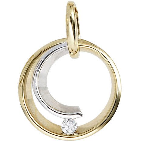 Anhänger rund 585 Gold Gelbgold Weißgold bicolor 1 Diamant Brillant 0 10ct.