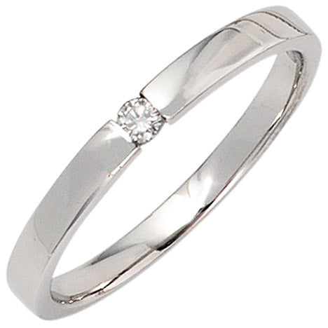 Damen Ring 585 Gold Weißgold 1 Diamant Brillant 0 05ct. Diamantring Weißgoldring