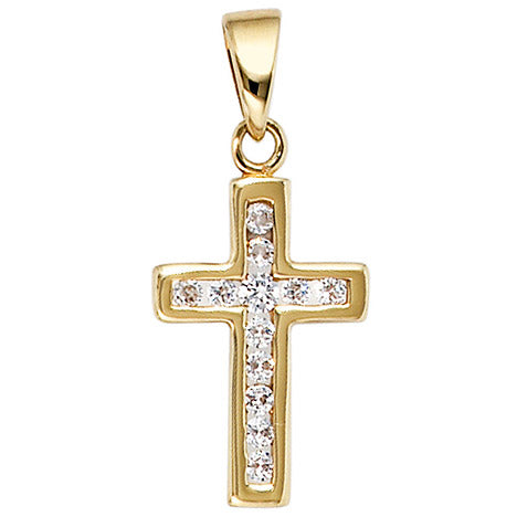 Anhänger Kreuz 333 Gold Gelbgold 12 Zirkonia Kreuzanhänger Goldkreuz