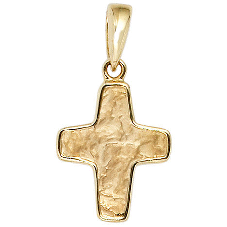 Anhänger Kreuz 585 Gold Gelbgold gehämmert Kreuzanhänger Goldkreuz