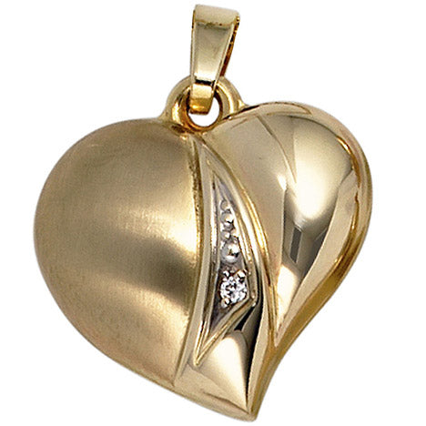 Anhänger Herz 333 Gold Gelbgold mattiert 1 Zirkonia Herzanhänger