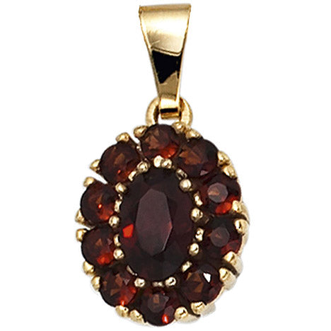 Anhänger oval 375 Gold Gelbgold 11 Granate rot