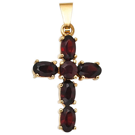 Anhänger Kreuz 375 Gold Gelbgold 6 Granate rot Kreuzanhänger Goldkreuz