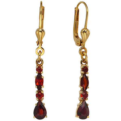 Boutons 375 Gold Gelbgold 8 Granate rot Ohrringe Ohrhänger Goldohrringe