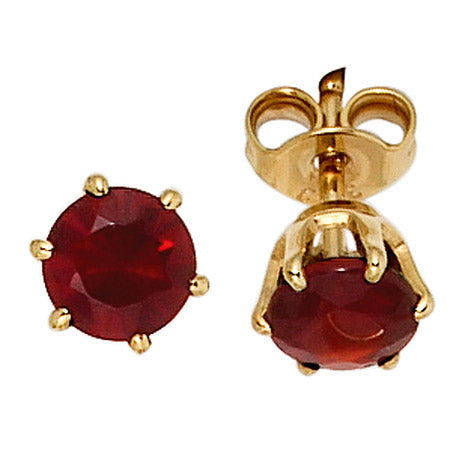 Ohrstecker rund 585 Gold Gelbgold 2 Granate rot Ohrringe Goldohrstecker