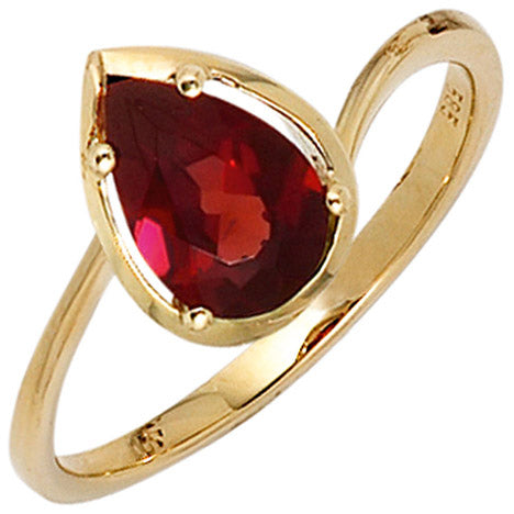 Damen Ring 585 Gold Gelbgold 1 Granat rot Goldring