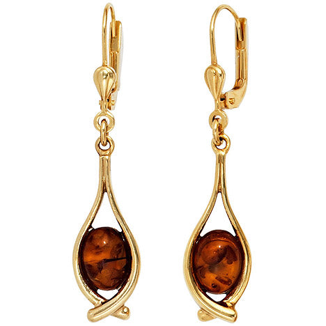 Boutons 375 Gold Gelbgold 2 Bernsteine Ohrringe Ohrhänger Bernsteinohrringe