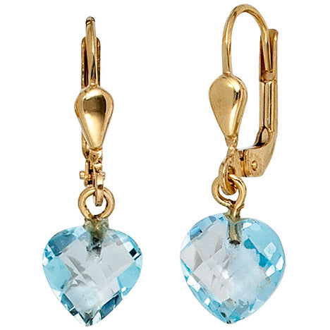 Boutons Herz 585 Gold Gelbgold 2 Blautopase hellblau blau Ohrringe Ohrhänger