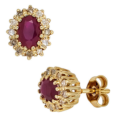 Ohrstecker 585 Gold Gelbgold 24 Diamanten 0 24ct. 2 Rubine rot Ohrringe