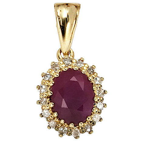 Anhänger 585 Gold Gelbgold 16 Diamanten 0 16ct. 1 Rubin rot Goldanhänger