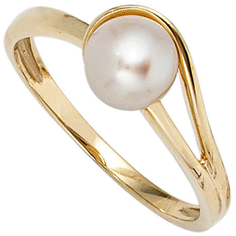 Damen Ring 585 Gold Gelbgold 1 Süßwasser Perle Goldring Perlenring