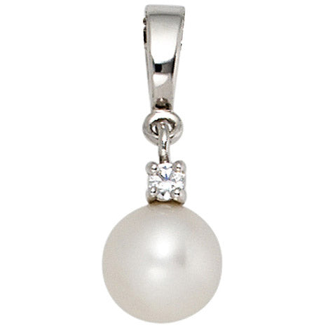 Anhänger 585 Gold Weißgold 1 Süßwasser Perle 1 Diamant Perlenanhänger