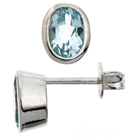 Ohrstecker oval 925 Sterling Silber rhodiniert 2 Blautopase hellblau blau Ohrrin