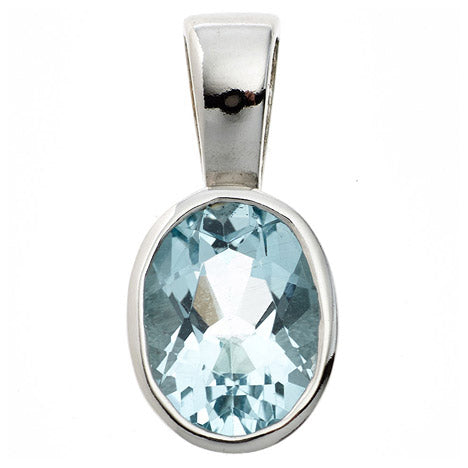 Anhänger oval 925 Sterling Silber rhodiniert 1 Blautopas hellblau blau