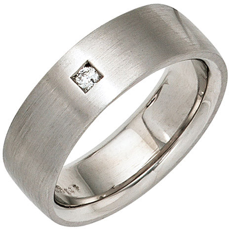 Damen Ring 925 Sterling Silber rhodiniert mattiert 1 Diamant Brillant Silberring