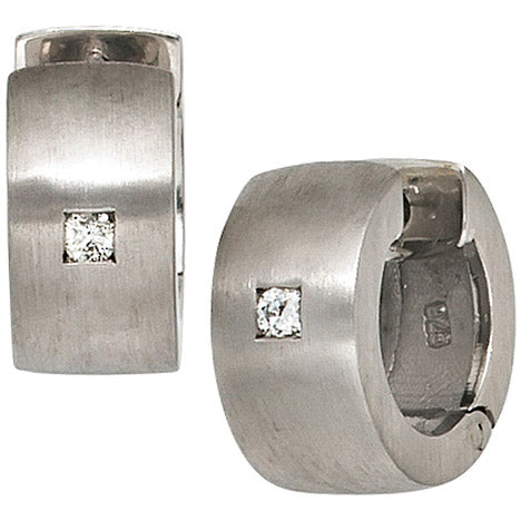 Creolen rund breit 925 Sterling Silber mattiert 2 Diamanten Brillanten Ohrringe