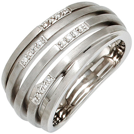 Damen Ring breit 925 Sterling Silber rhodiniert mattiert 16 Diamanten Brillanten
