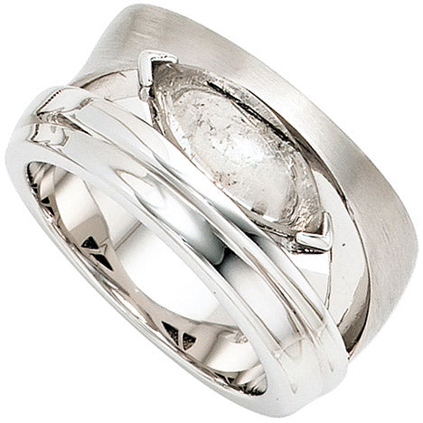 Damen Ring breit 925 Sterling Silber rhodiniert mattiert 1 Turmalinquarz