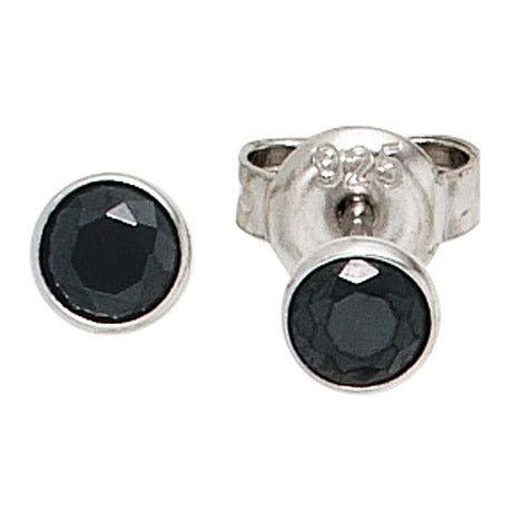 Ohrstecker rund 925 Sterling Silber rhodiniert 2 Zirkonia schwarz Ohrringe
