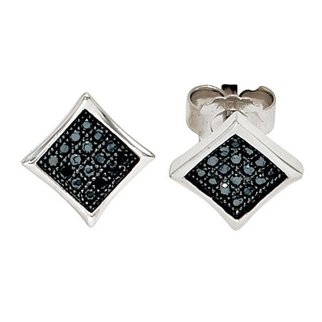 Ohrstecker quadratisch 925 Sterling Silber mit Zirkonia schwarz Ohrringe