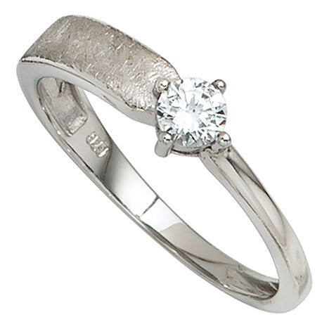 Damen Ring 925 Sterling Silber rhodiniert eismatt 1 Zirkonia Silberring