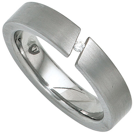 Damen Ring Edelstahl mattiert 1 Diamant Brillant 0 03ct.