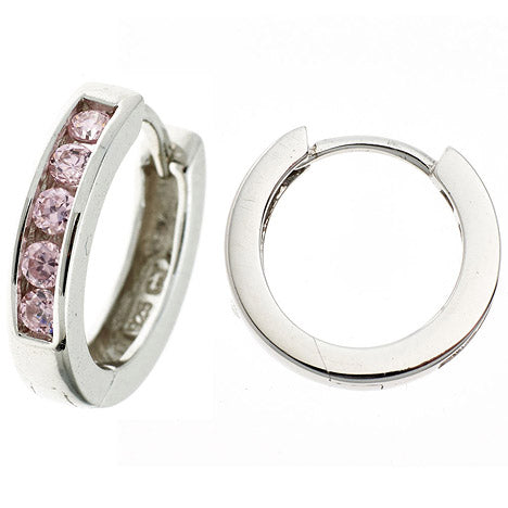 Creolen rund 925 Sterling Silber 10 Zirkonia rosa rosé Ohrringe Silbercreolen