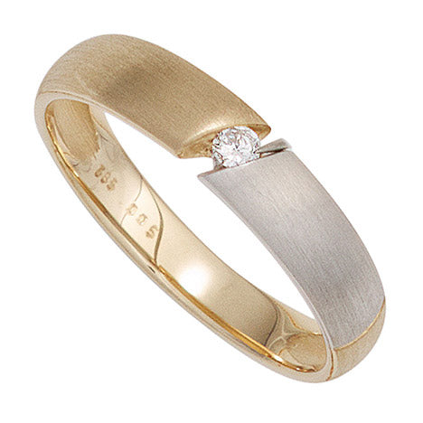 Damen Ring 585 Gold Gelbgold bicolor matt 1 Diamant Brillant 0 05ct. Goldring