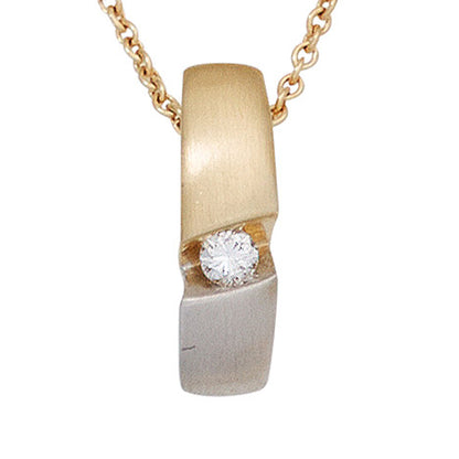 Kette mit Anhänger 585 Gold Gelbgold bicolor 1 Diamant Brillant 43 cm Halskette