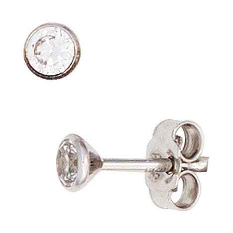 Ohrstecker rund 333 Gold Weißgold 2 Zirkonia Ohrringe Goldohrstecker