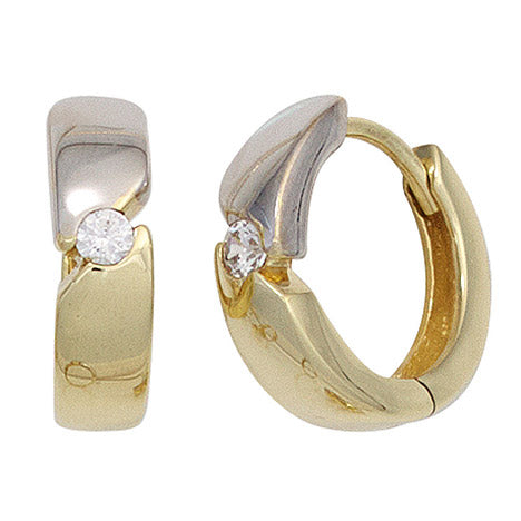 Creolen rund 333 Gold Gelbgold bicolor 2 Zirkonia Ohrringe Goldcreolen