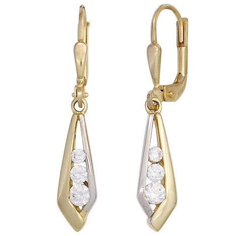 Boutons 333 Gold Gelbgold bicolor 6 Zirkonia Ohrringe Ohrhänger Goldohrringe