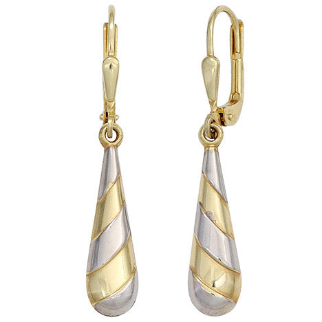 Boutons Tropfen 333 Gold Gelbgold bicolor Ohrringe Ohrhänger Goldohrringe
