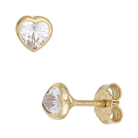 Ohrstecker Herz Herzen 333 Gold Gelbgold 2 Zirkonia Ohrringe Goldohrstecker
