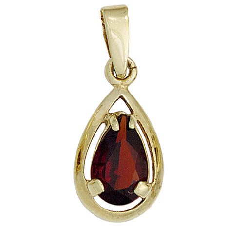 Anhänger Tropfen 333 Gold Gelbgold 1 Granat rot Goldanhänger